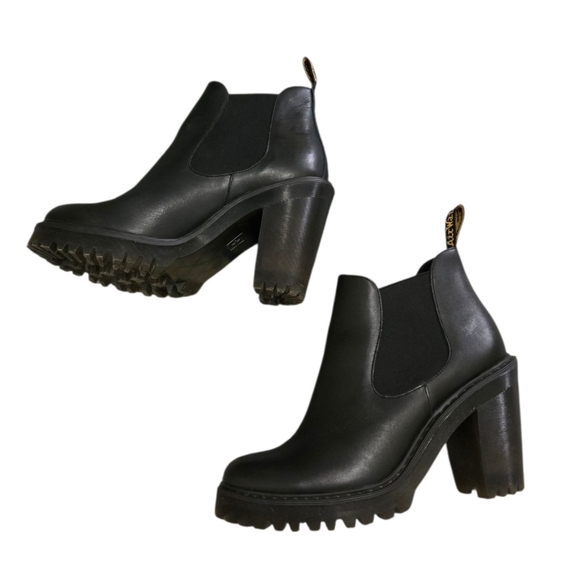 Dr. Martens Hurston Black Leather Heeled Platform Lug Sole Chelsea Boots 9-10 - Picture 6 of 14